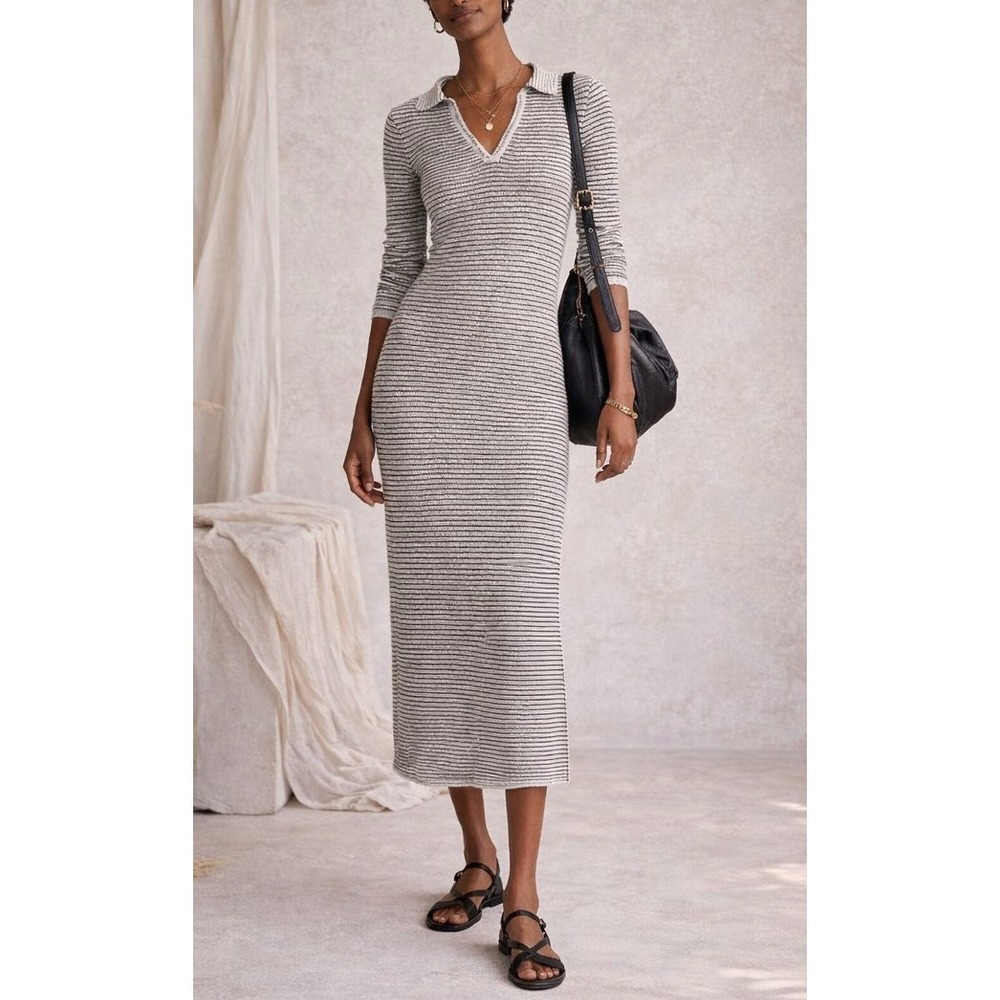 A New Day‎ Long Sleeve Maxi Sweater Dress Black White Stripe Size Medium